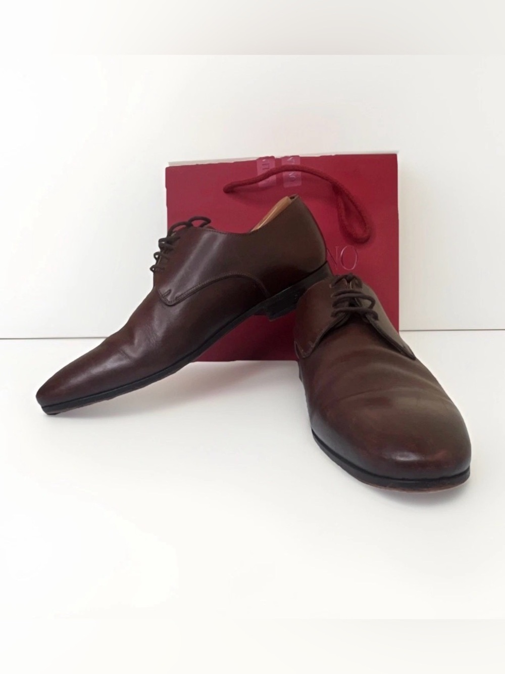 Valentino Garavani Brown Leather Derby Dress Shoe Lace Up Men's Size EU40 US 7